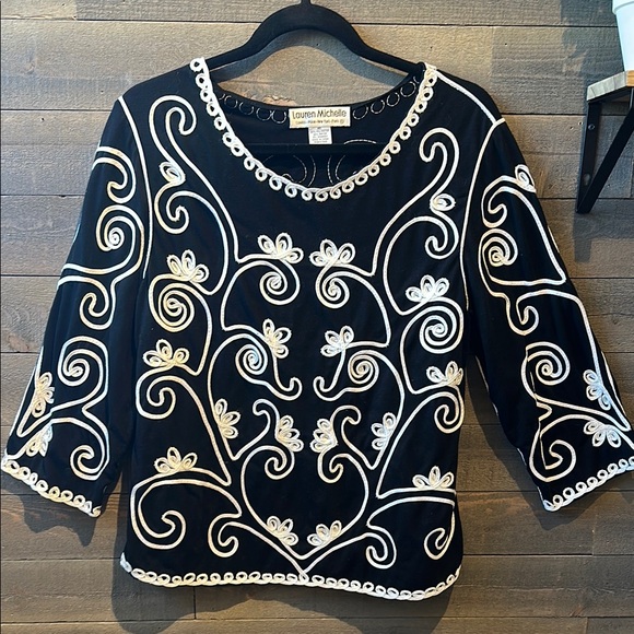 Lauren Michelle Tops - Lauren Michelle Black and White Embellished 3/4 Sleeve Blouse